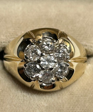 14K Vintage Men's 1.2 CTW 7 Diamond Cluster Gold Ring 8.4g