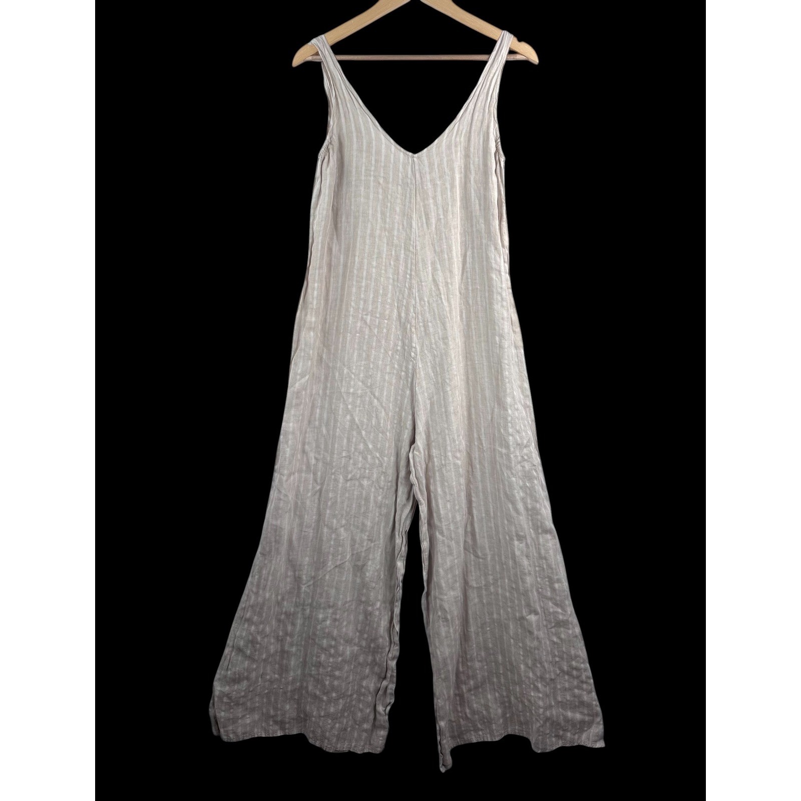 Martina Innocenti Jumpsuit sz M Tan lagen Linen Striped Wide Leg Made in Italy