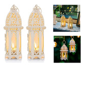 Ramadan Laterne - Metall Glas, 2 StüCk, Weiß Teelichthalter Deko