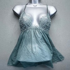 NWT Victoria's Secret Baby Doll Chemise Lace Halter Babydoll Teal S P CH