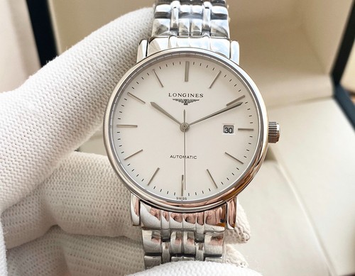 Longines Elegant Automatic Watch 40mm White Dial Steel Box New