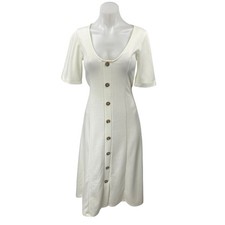 Asos Women's White Short Sleeve Faux Button Down Midi Shirt A-line Dress Size 2