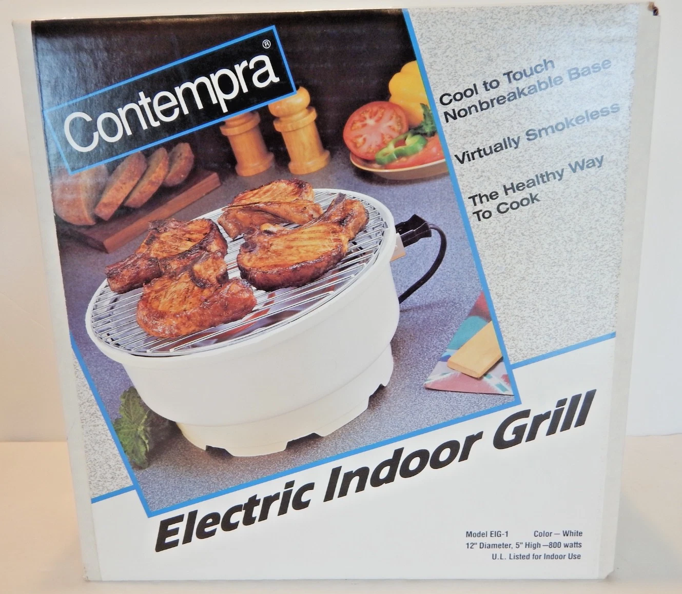 Vintage Contempra Electric Indoor Grill Model EIG-1 White 12"Diameter NEW IN BOX