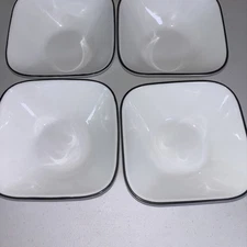 Corelle Simple Lines Square Cereal Soup Bowls with Gray/ Black Rim USA Set 4