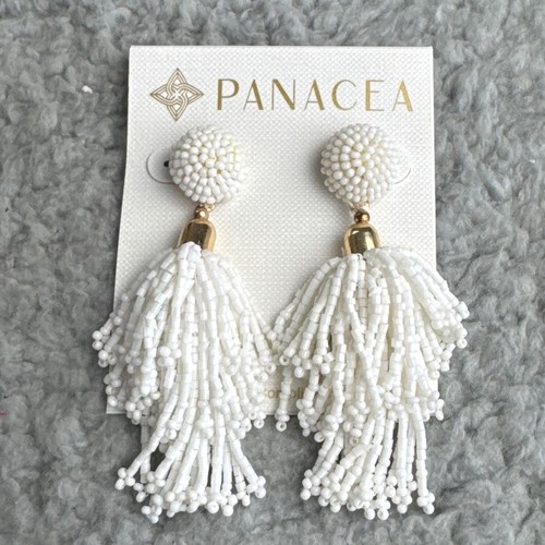 Rachel Zoe PANACEA Quaste Ohrringe Perlen weiß baumeln Sommer Vibe Resort - Bild 2 von 5