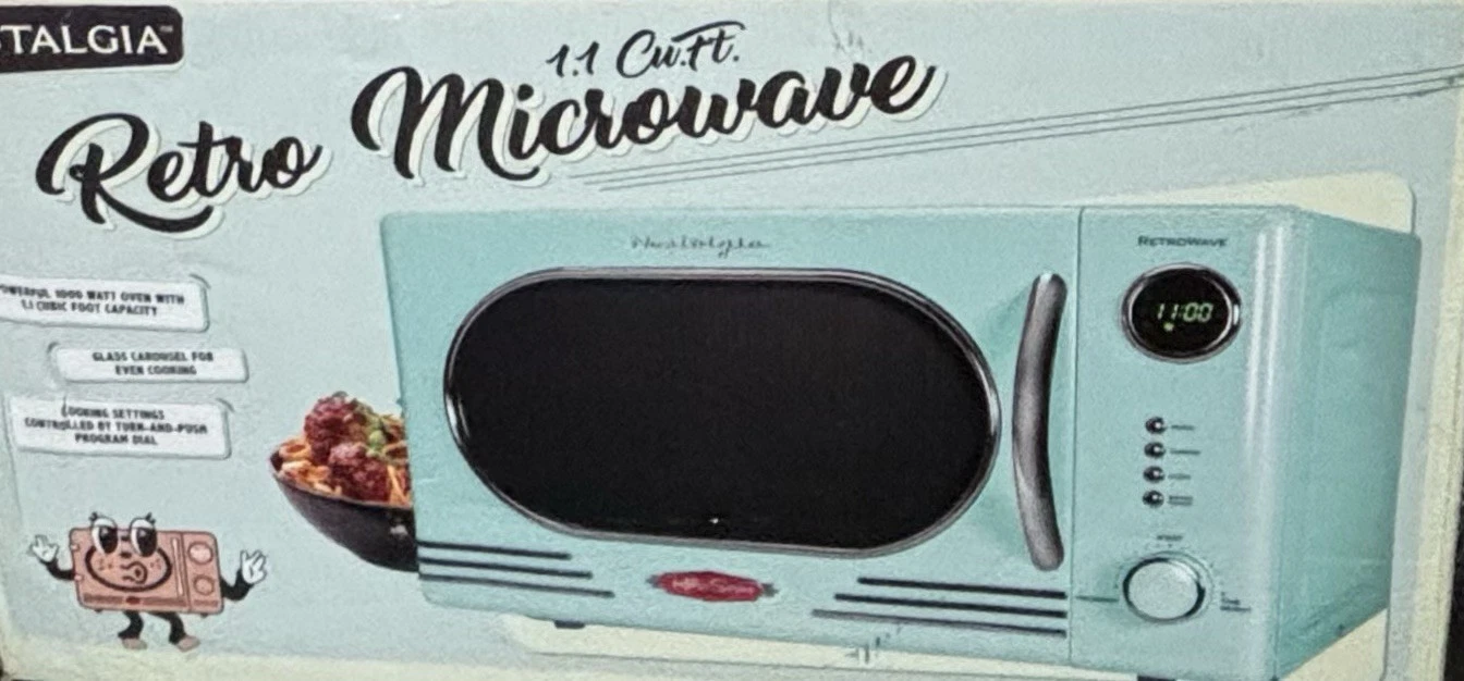 Nostalgia 1000W Retro Microwave, 1.1 Cu Ft, Aqua, Easy Clean, Child Lock, New
Opens in a new window 