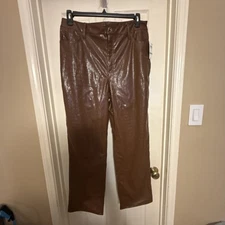 I.N.C. Faux Leather Crocodile Print Women’s Pants French Cafe Size 14