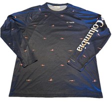 Columbia Men's Dark Blue PFG Flag Fish Long Sleeve Sports Shirt Size Large EUC