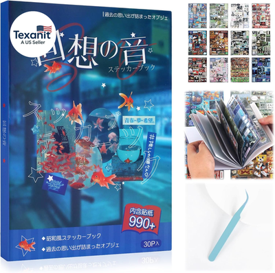 990Pcs Japanese Sticker Book for Scrapbook Heisei Retro Comic