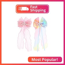 2 Pcs Princess Hair Bows for Girls, Colorful Ribbon Hair Clips Alligator Clips D