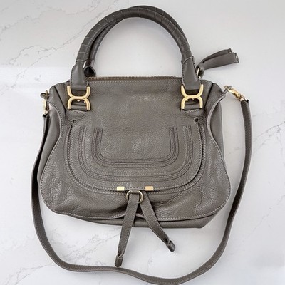 AUTHENTIC Chloe Marcie Small Satchel Bag Calfskin Cashmere Grey Made in Italy