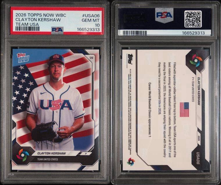 2026 Topps Now World Baseball Classic #USA06 Clayton Kershaw PSA 10 view 3