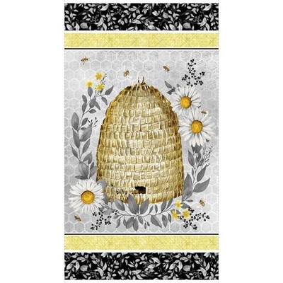 Bumble Bee Hive Daisy Fabric 24'' X44'' Panel Sweet Bees Cotton by Henry Glass