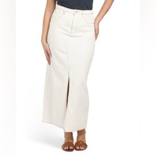 NWOT Womens Cream Long Denim Skirt with Front...