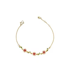 Dainty Flowers Petal Leaves Charm Bracelet for Women Cute Exquisite Small Cherry