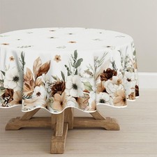 Tablecloth 70 70 Inch Round, Peony Poppy Flower Brown