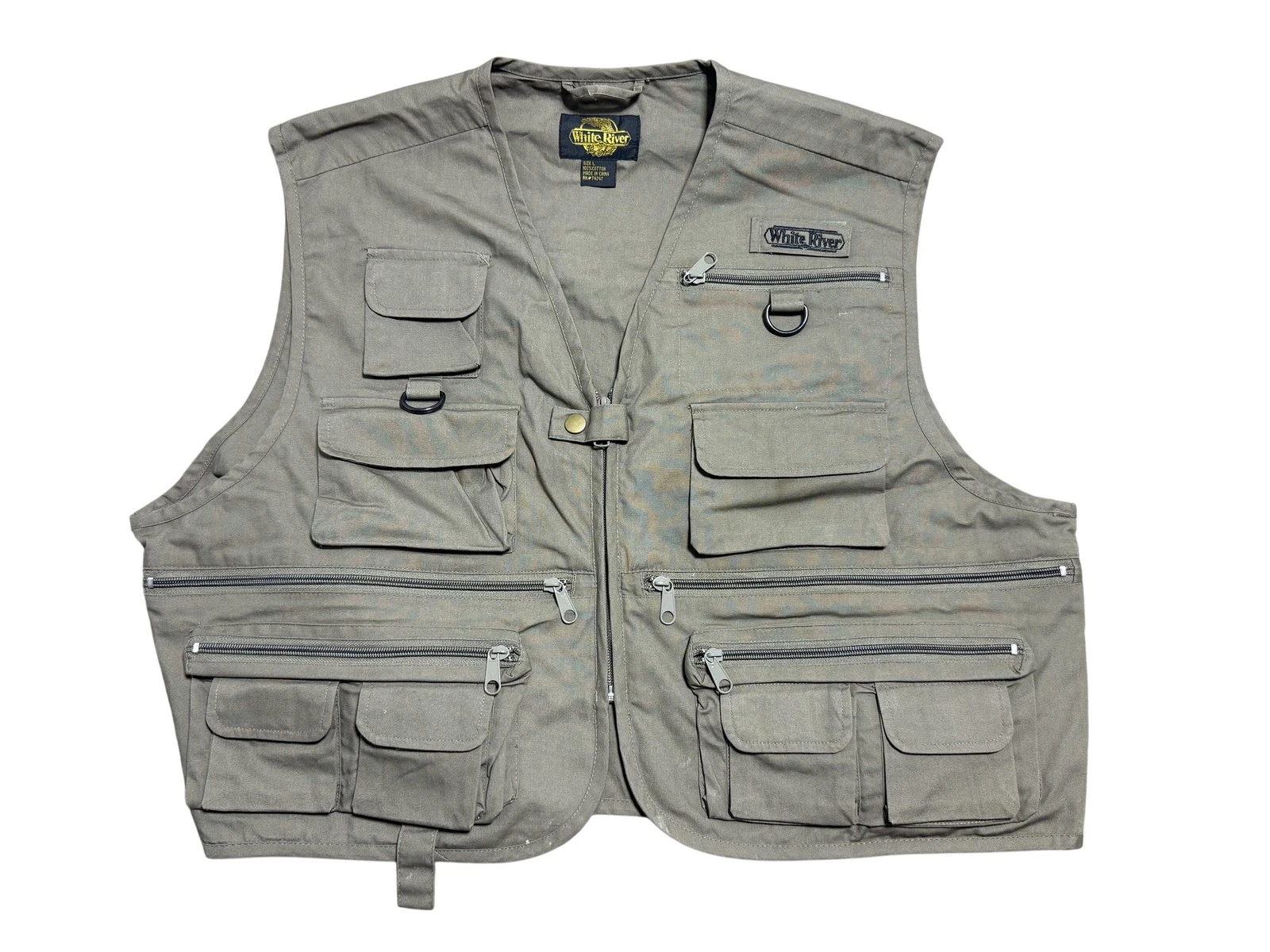 White River Vest Mens Large Green Canvas Utility Multi Pocket Fishing Hunting