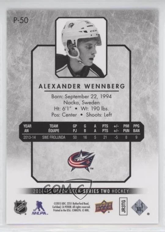 2014-15 Upper Deck Portraits Alexander Wennberg #P-50 Rookie RC - Image 2 of 2