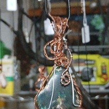 Handcrafted Wire Wrapped Copper Green Teardrop Stone Pendant Necklace Bohemian