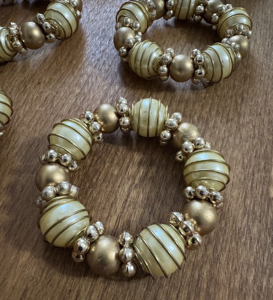 Gold Tone & Faux Pearl Beads Napkin Rings Holders - Set Of 8 - 2” | eBay