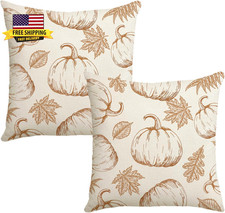 Fall Pillow Covers 18X18 Inch Set of 2 Pumpkin and Maple Leaf Fall Decor Autumn