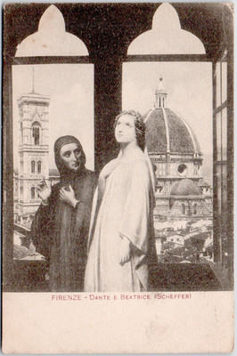 Italy Firenze Dante e Beatrice Scheffer Duomo Dome Tower c1905 Postcard