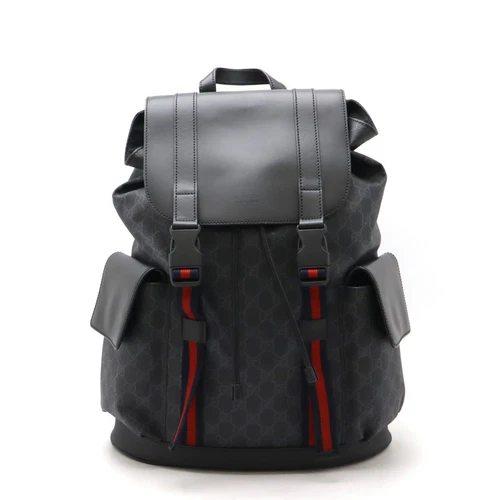 Sac à dos GUCCI GG Supreme Sherry Line PVC cuir noir gris rouge marine 495563
