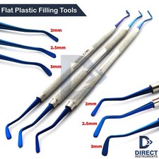 Set of 3 Dental Flat Plastic Filling Instruments Composite Blue Tips Restoration