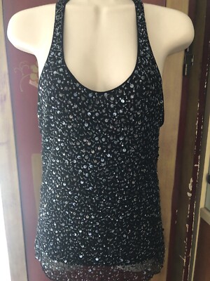  Alice + Olivia Pixie Sequin Silk Black/silver Blouse Top $396  Sz S