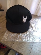 Skeleton Hand Embroidered Black Baseball Cap Hat Snapback NWT