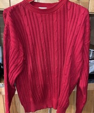 Cape Isle knitters Sweater 90s RED cable Knit Ribbed Knit DAD USA Made Men Large