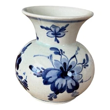 Vintage Delft Blauw HandPainted Holland Pottery Blue White Bud Vase 3 1/2"