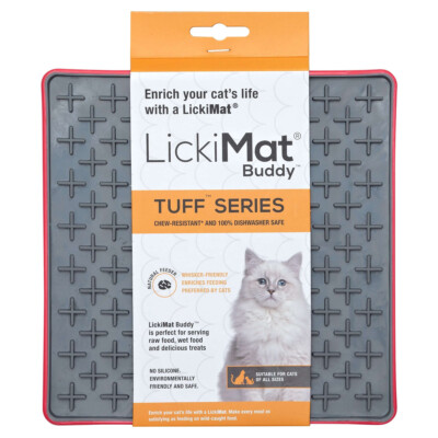 LickiMat Buddy Tuff Cat rot 20x20 cm Futtermatte für Katzen Futternapf