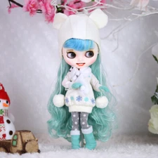 12" Blythe doll  joint body custom face blue green mix hair eyelashes smiley