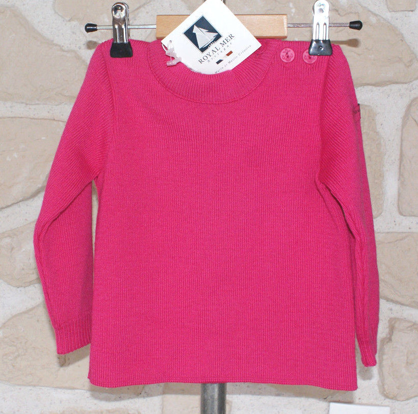 Pull avec laine mérinos rose neuf taille ans ROYAL MER BRETAGNE