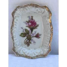 Vintage Del Mar Trinket Dish / Ashtray Gold Rose Floral Japan Art Porcelain