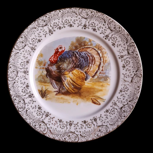 Vogue Dinnerware 22K Gold Wild Turkey Woodland Dinner Plate
