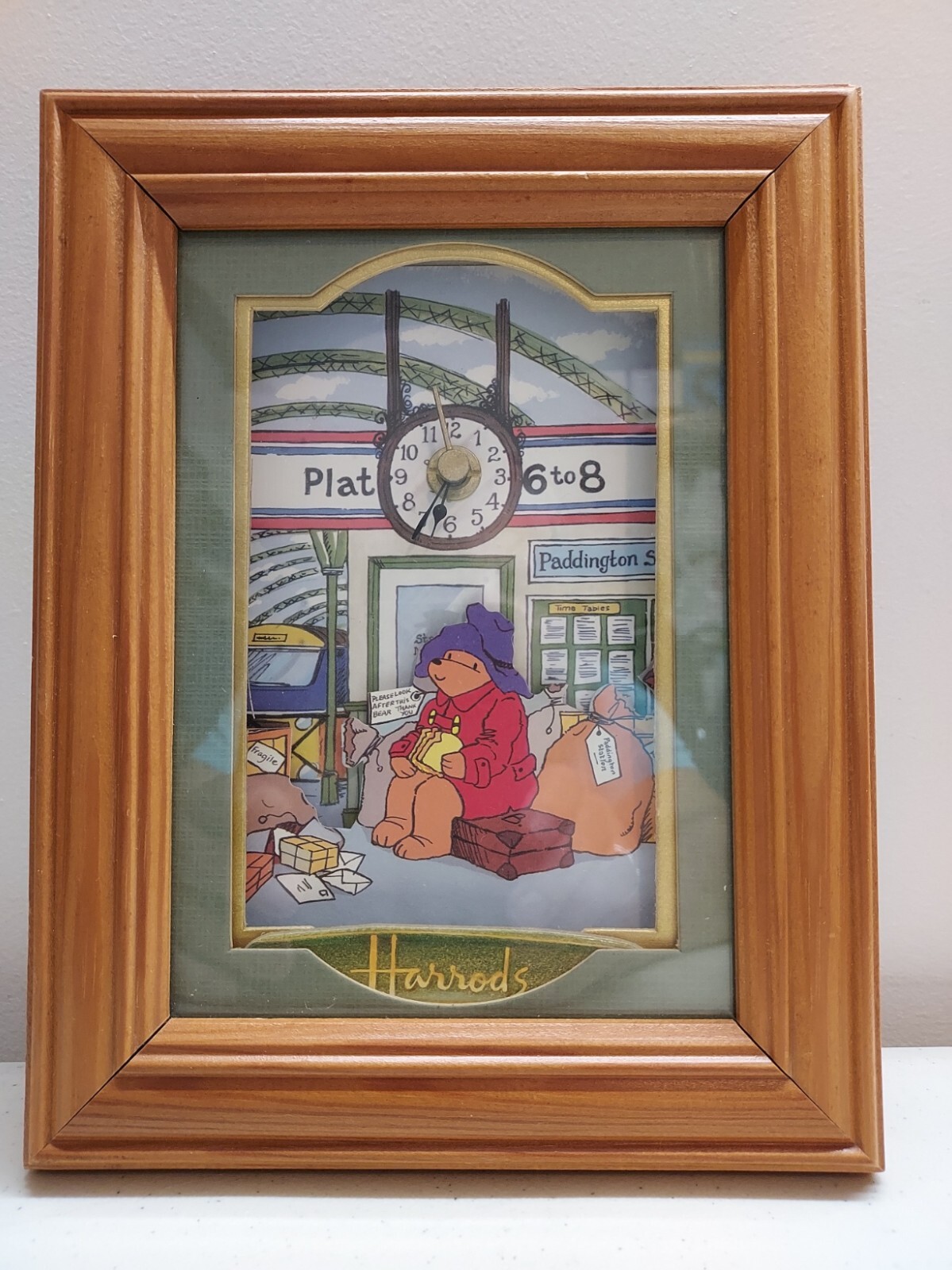 Paddington Bear "Take Me Home" Shadow Box Vtg.Clock Harrods Time Gallery Scotlan