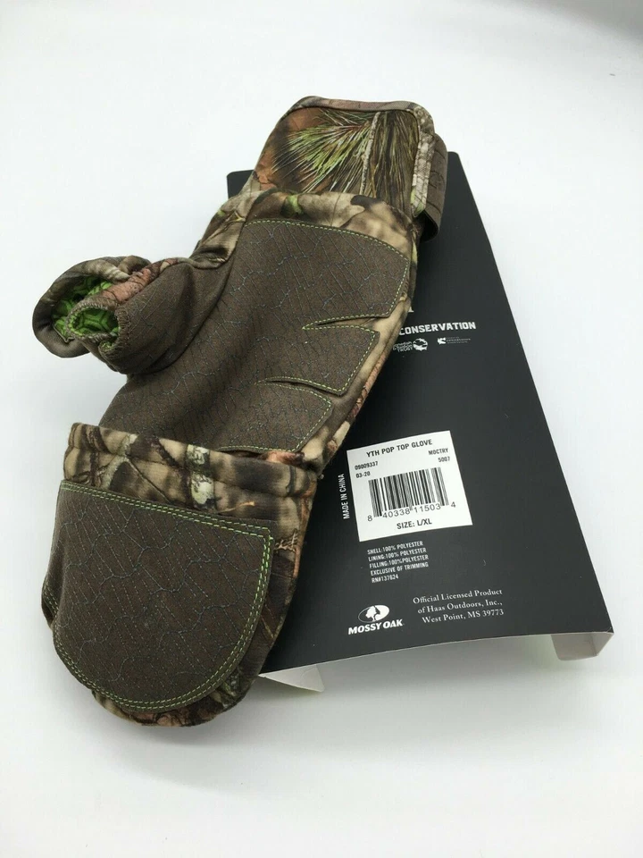 Mossy Oak Heat Retention Non-Slip Palm Pop-Top Magnetic Gloves Youth LG/XL NEW - Image 2 of 4