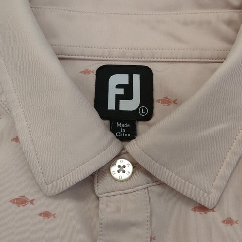 FootJoy FJ Polo Shirt Mens Large Pink Short Sleeve Fish School All Over Print - Picture 2 of 15