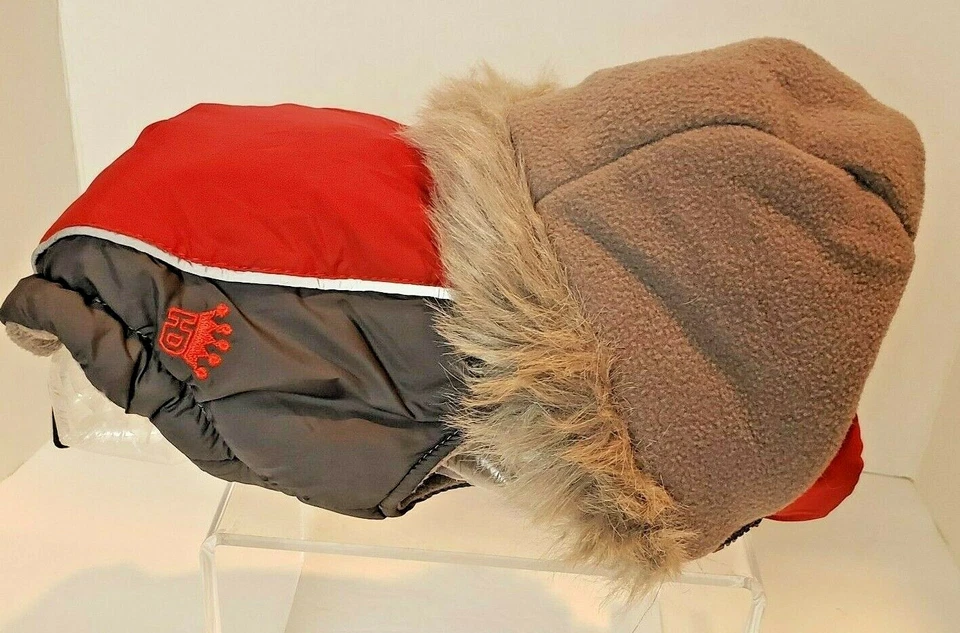 Abrigo acolchado reflectante rojo/gris cadera perrito pequeño capucha de invierno para perro Foto 3 de 4