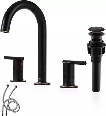 KENES Oil Rubbed Bronze Widespread Bathroom Faucet Two Handle, 8'', Pop-up Drain
