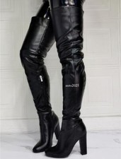 Women Fashion Round Toe Side Zipper Over Knee Boots Pumps High Heels Party Shoes