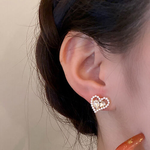 Mode Ohrringe Herz vergoldet Ohrstecker Perle Kristall Schmuck Ohrringe für Frau - Bild 2 von 24