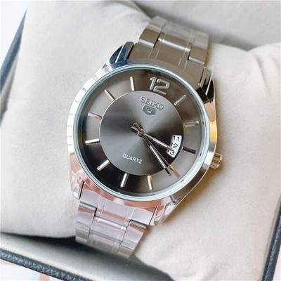 S67b Seiko S5 automatic Quartz Man's Date Stainlessbracelet Grey face USA  Seller | eBay