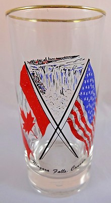 Vintage Niagara Falls Glass Tumbler American Canadian Flag Maple Leaf Old Glory