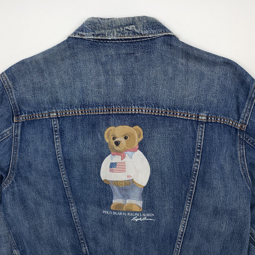 Ralph Lauren Polo Oso Denim Camionero Chaqueta Mediana Mujer Reino Unido 12 Cortos Peluche Bandera - Imagen 9 de 15