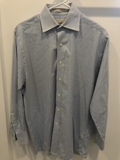 Mens Michael Kors Dress Shirt, Blue White Striped - Size Medium 15 32/33