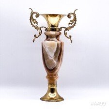Vaso Decorativo Vintage In Onice E Marmo Con Base In Ottone (28,5 Cm Di Altezza)
