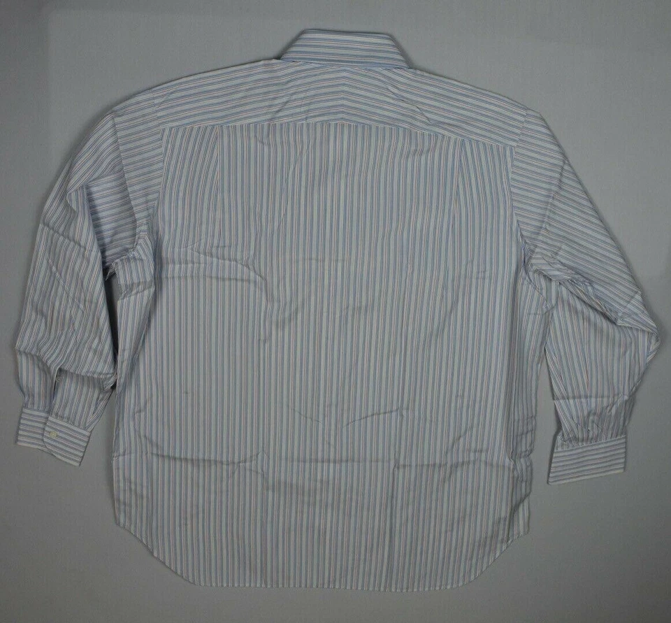 Oxxford Clothes Custom Mens Stripe 2 Ply 100s Cotton Dress Shirt XL Made USA - Image 4 of 4